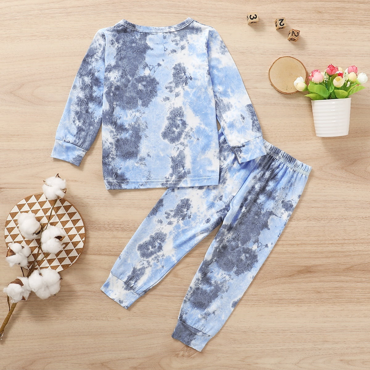 Meipitgy 2Pcs Toddler Baby Girls Boys Long Sleeve Tie Dye Pajamas Set Sleepwear Nightwear Lounge Clothes